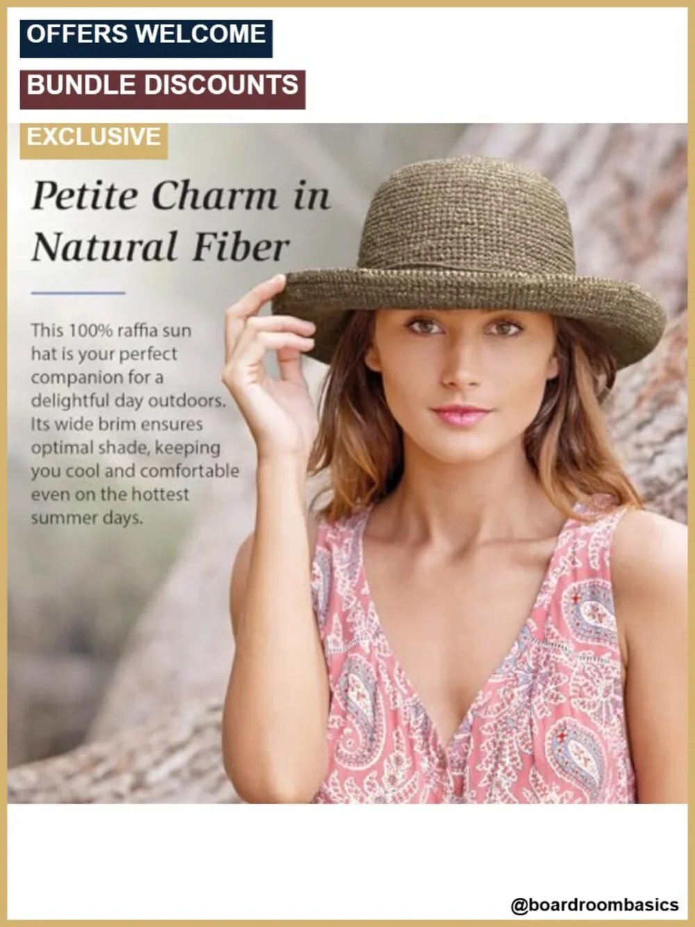 Women's Wide Brim Sun Hat, Natural Raffia & Straw, Adjustable
